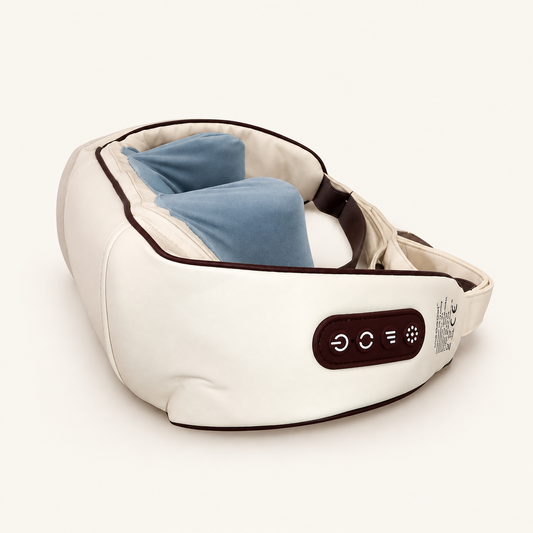 Masseur nuque et épaules CIAOBOSI TX-01580, similicuir ivoire, têtes de pétrissage bleu-gris, 4 touches