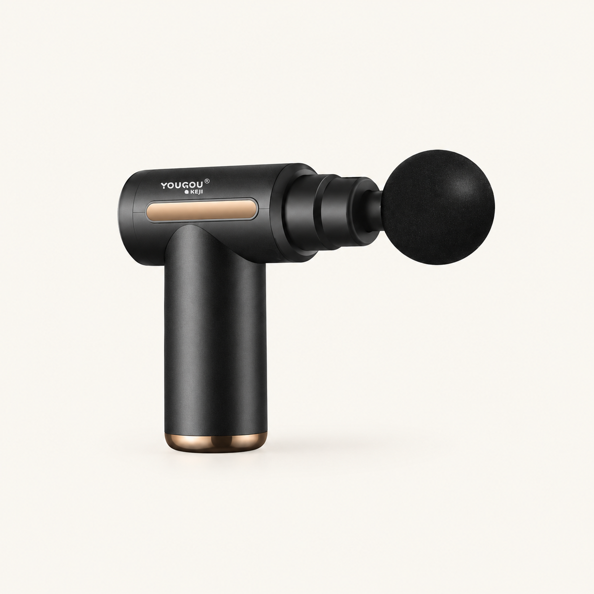 Pistolet de massage compact noir et doré YOUGOU KEJI YG-08168 — tête boule, vue de profil