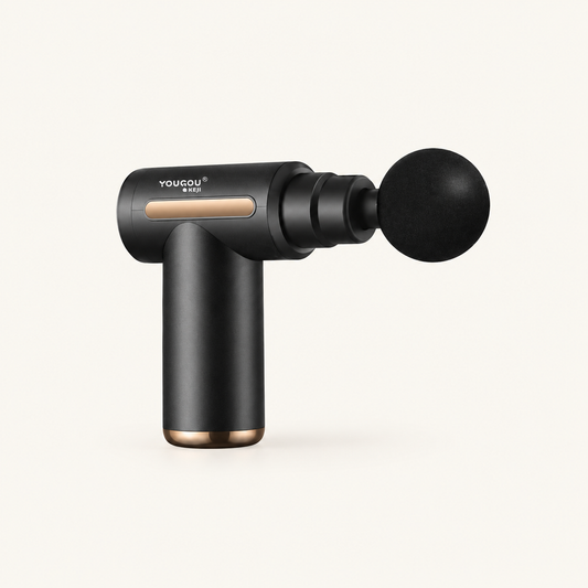 Pistolet de massage compact noir et doré YOUGOU KEJI YG-08168 — tête boule, vue de profil
